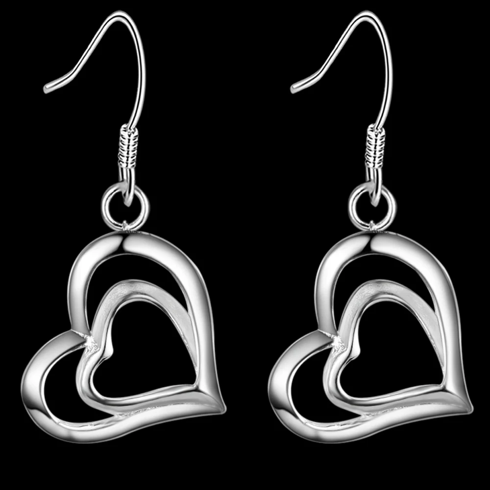 

Fine Charms 925 Sterling Silver romantic love heart Earrings for Women fashion party wedding Jewelry Pretty Couple gifts