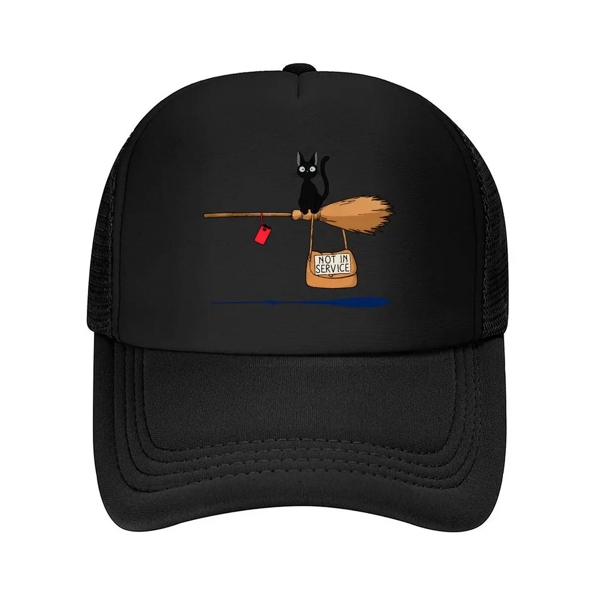 Black Cat Broom Not In Service Illustration Mesh Baseball Cap Hip Hop