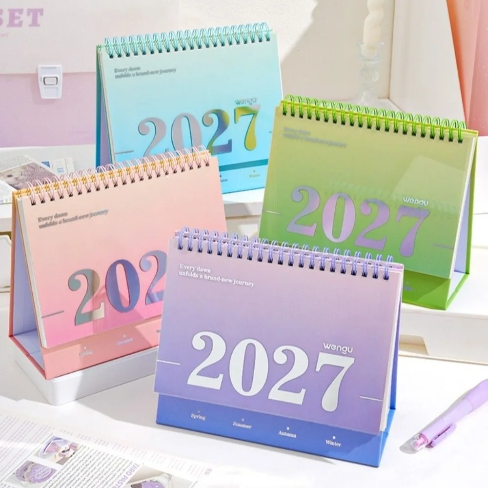 1Pc Portable Gradient Color 2027 Desk Calendar Standing Flip Design Monthly Planner Calendar Standing Desktop Calendar Student