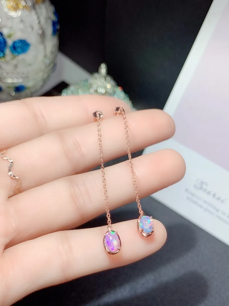 البيضاوي 4*6 مللي متر العقيق الطبيعي إسقاط أقراط للنساء 925 فضة خمر فام هدية غرامة مجوهرات حجر #4