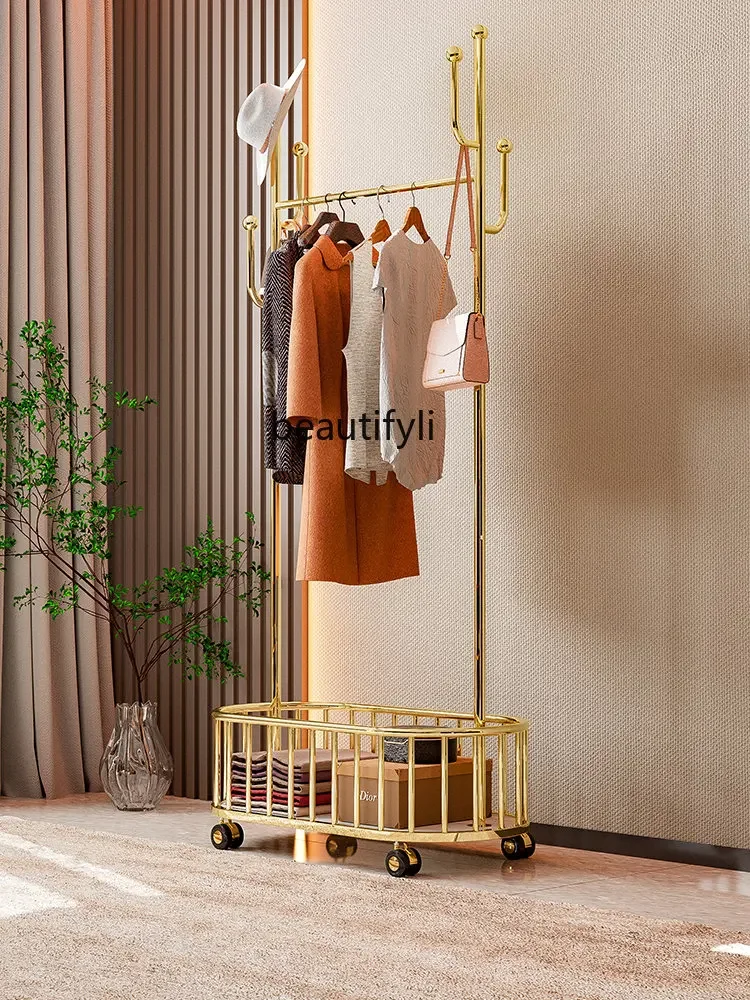 

Golden Stainless Steel Removable Bedroom Coat Rack with Wheels Storage Multifunctional Hanger