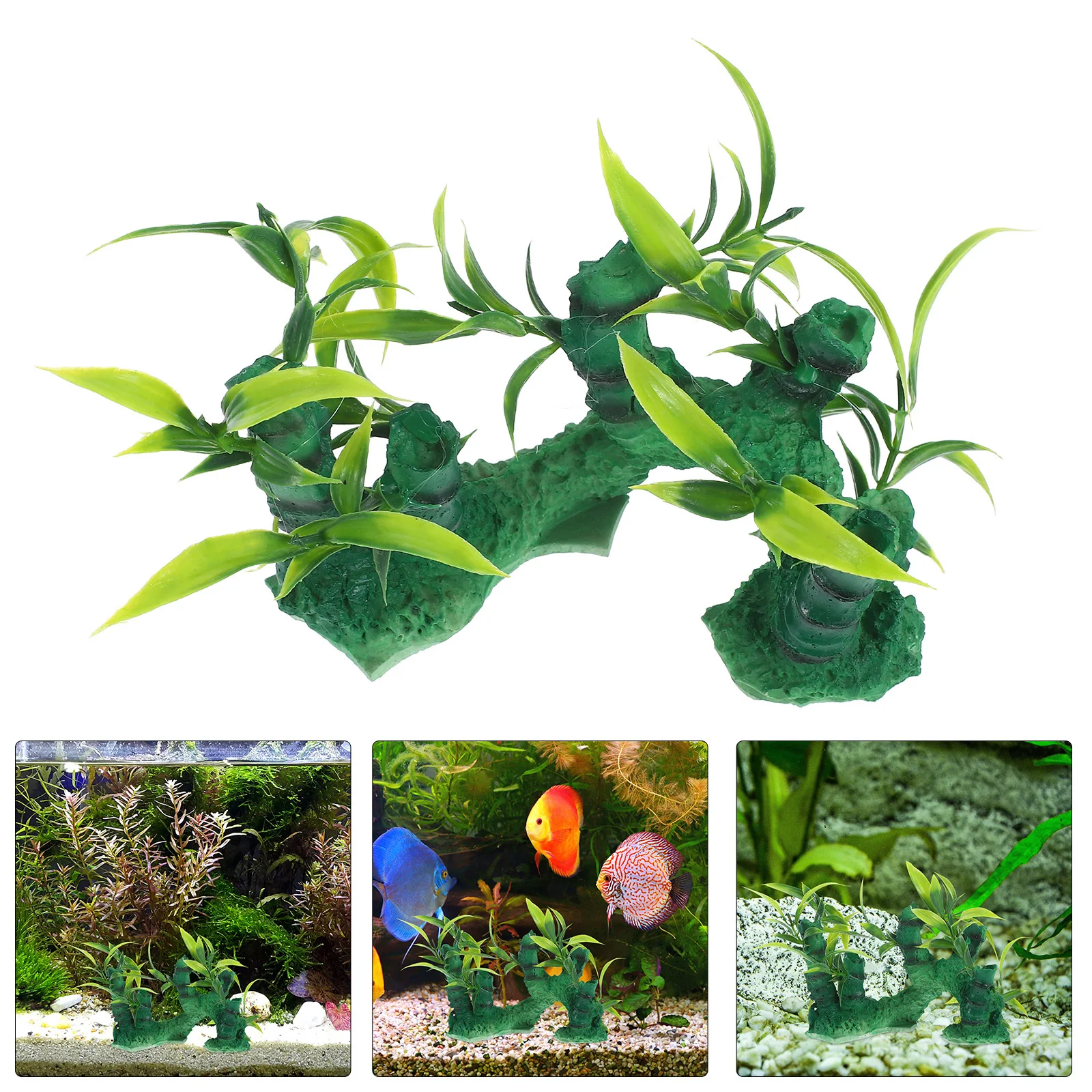 

Fish Tank Green Bamboo Ornament Resin Artificial Plant For Aquarium Betta Fish Decor Desktop Faux Plant Statue Decoration