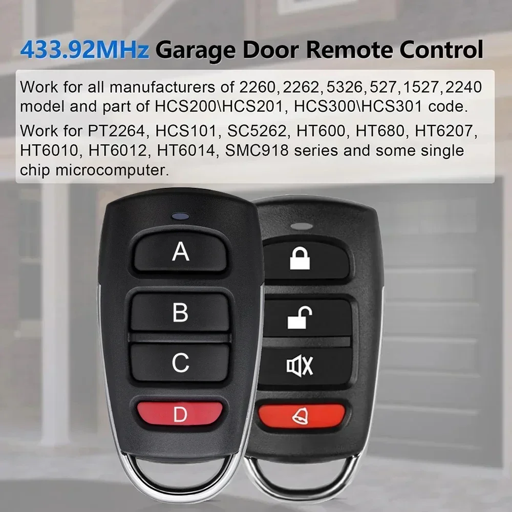 Universal 433.92MHz Copy clone Remote Control Garage Door Opener Remote 4 Button Replacement Door Remote for Gadgets Car Home