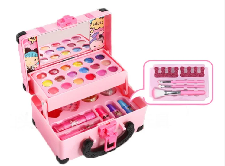 Girls Pretend Play Makeup Toy Set, Princess Simulation Cosmetic Box, Non‑Toxic Lipstick Eyeshadow Kit, Kids Role Play Beauty Toy