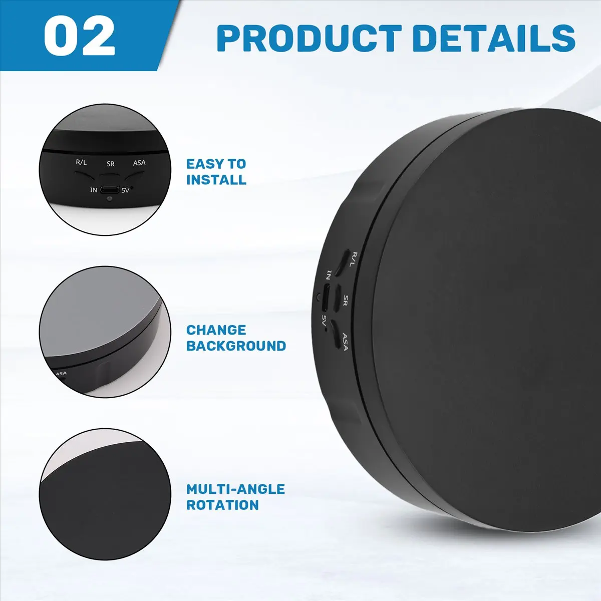 REST Motorized Rotating Display Stand, 360 Degree Photography Turntable with 6 PVC Backgrounds,Battery/USB Power Supply Black