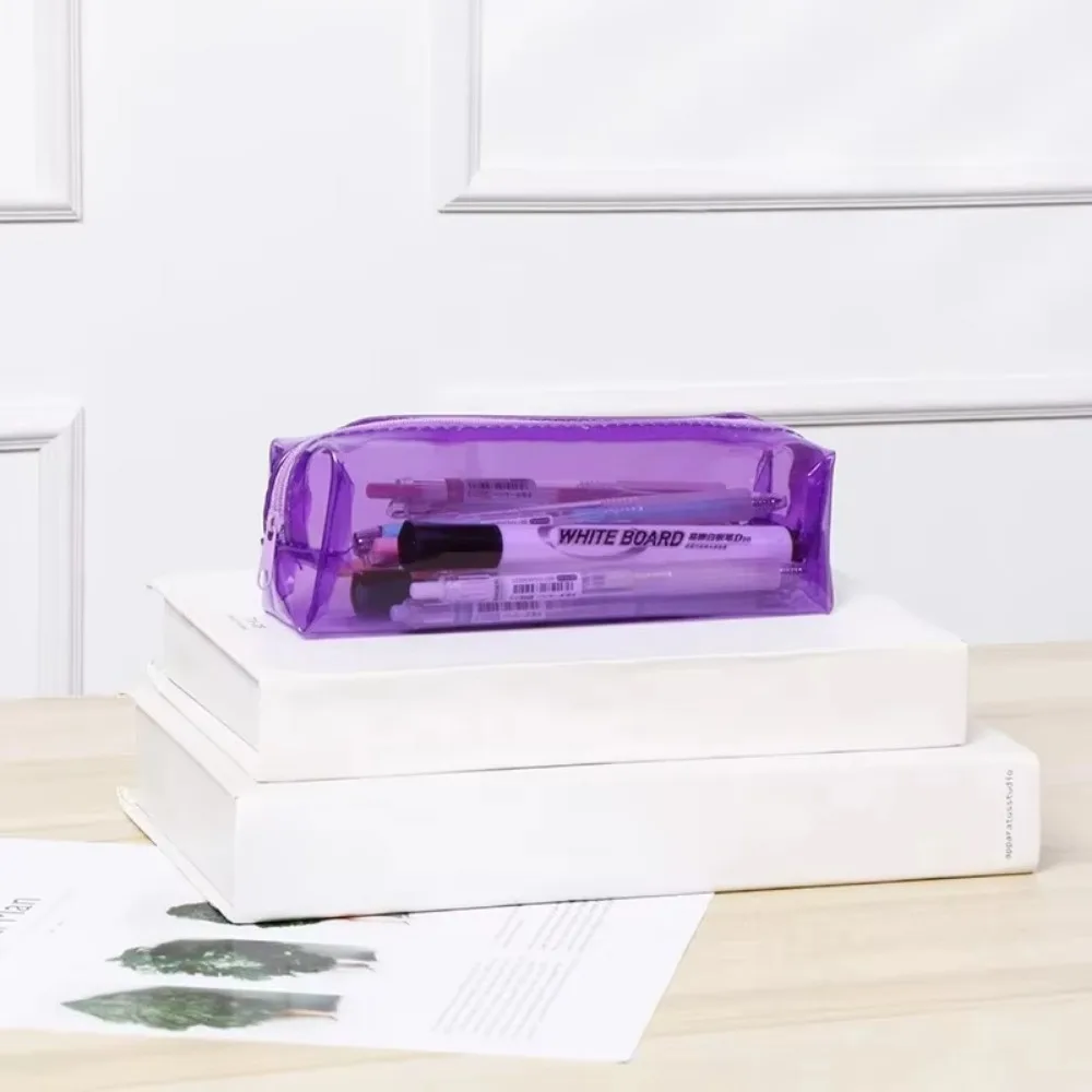Simple Colorful Pencil Storage Bag PVC Transparent Student Stationery Large-Capacity Multi-Function Zipper Bag Children Gift