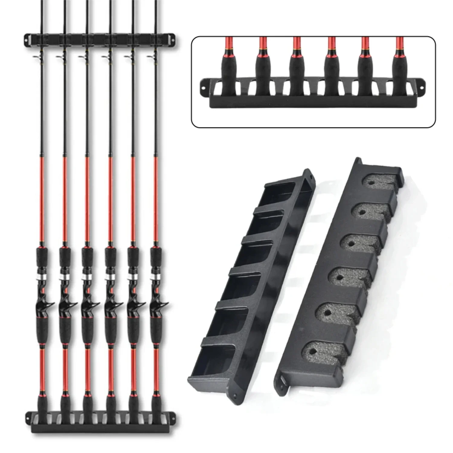 Fishing Rod Rack Vertical Fishing Pole Holders  Garage Wall Ceiling Horizontal Fixed Stand Support 6 Gear Bracket Rod Holder