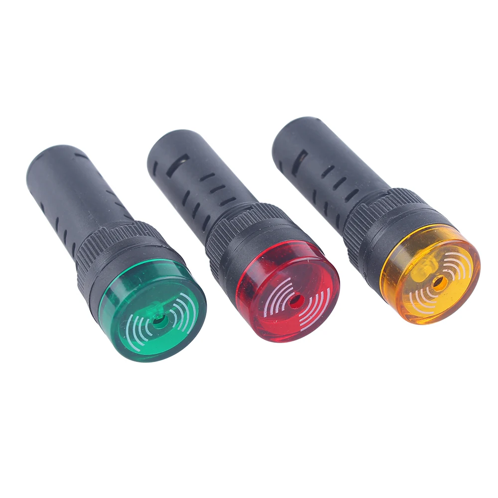 1pc AD16-22SM 16mm 22mm Panel Diameter 12V 24V 110V 220V Flash Signal Light Red LED Active Buzzer Beep Alarm Indicator Green Red