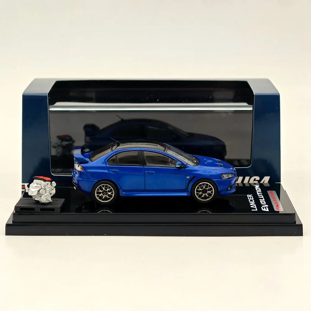 Hobby Japan 1:64 Lancer Evolution X Final Edition w/Engine Display Model Lighting Blue(M) Black Roof HJ642053CBL Diecast Car