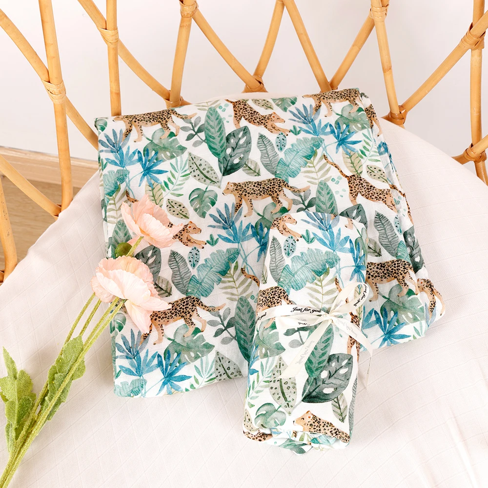 Happyflute Digital Print Bamboo Cotton 2Layer Blankets Super Soft Newborn Muslin Swaddle High Quality Baby Wrap