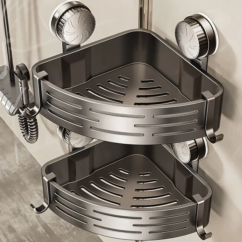 

Space Saving Suction Cup Bathroom Rack - No Need to Punch Holes, Triangle Shape, Suitable for Shower and Toilet Walls/Tiles