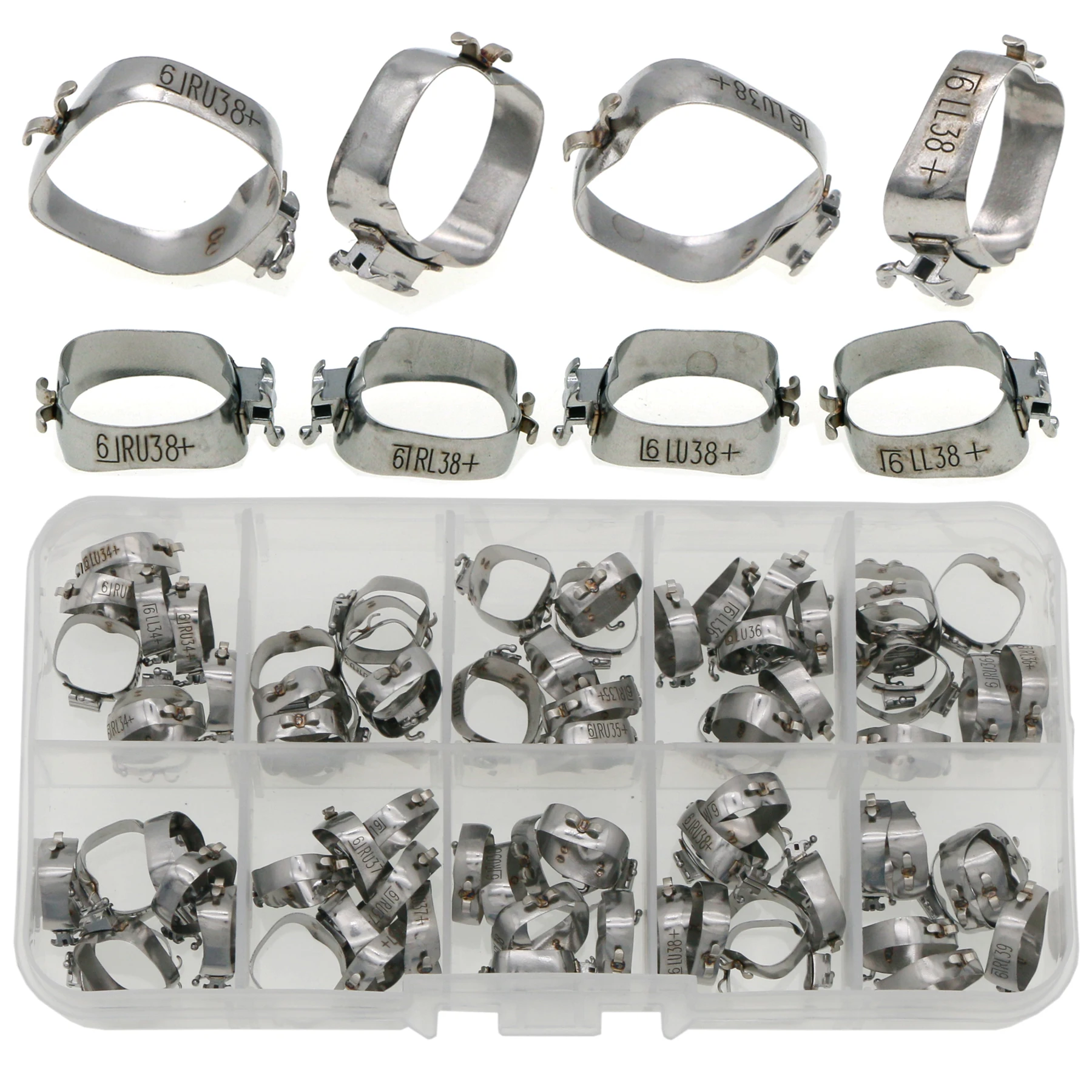 80Pcs Dental Orthodontic M Series Bands Pre-welded Covnterible Roth 022 1st Molar Tubes Conv Small Cleat Lingual Sheath 34#+-39#