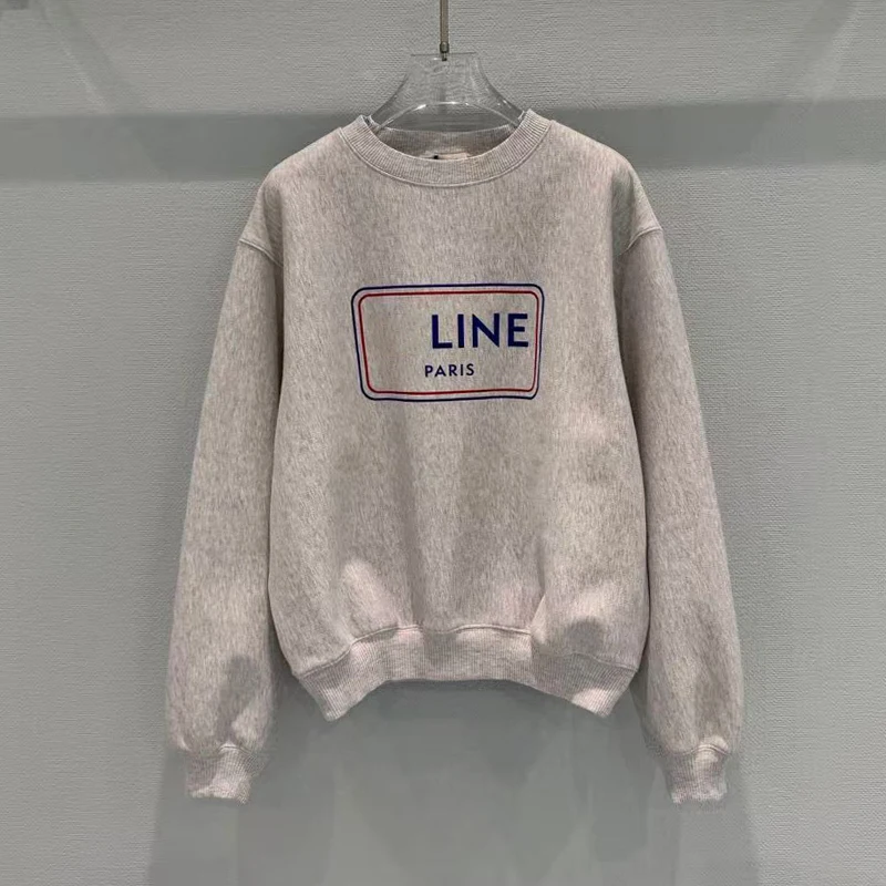 

Весна 2026: Женская серая толстовка с буквенным принтом, с длинным рукавом, базовая кофта, повседневная свободная толстовка с круглым вырезом