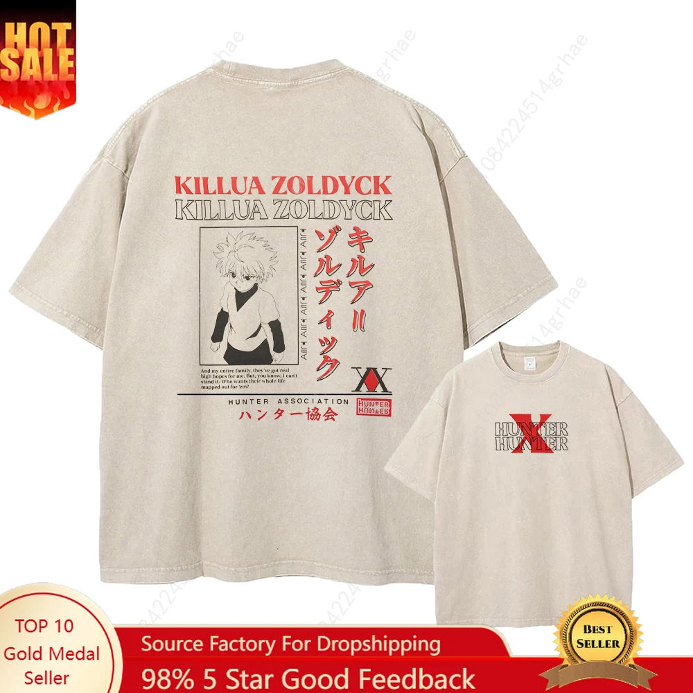 

Anime Hunter x Hunter T Shirt Vintage Washed Phantom Troupe T-shirts Oversized Streetwear Manga Chrollo Lucilfer Tops Tees Man