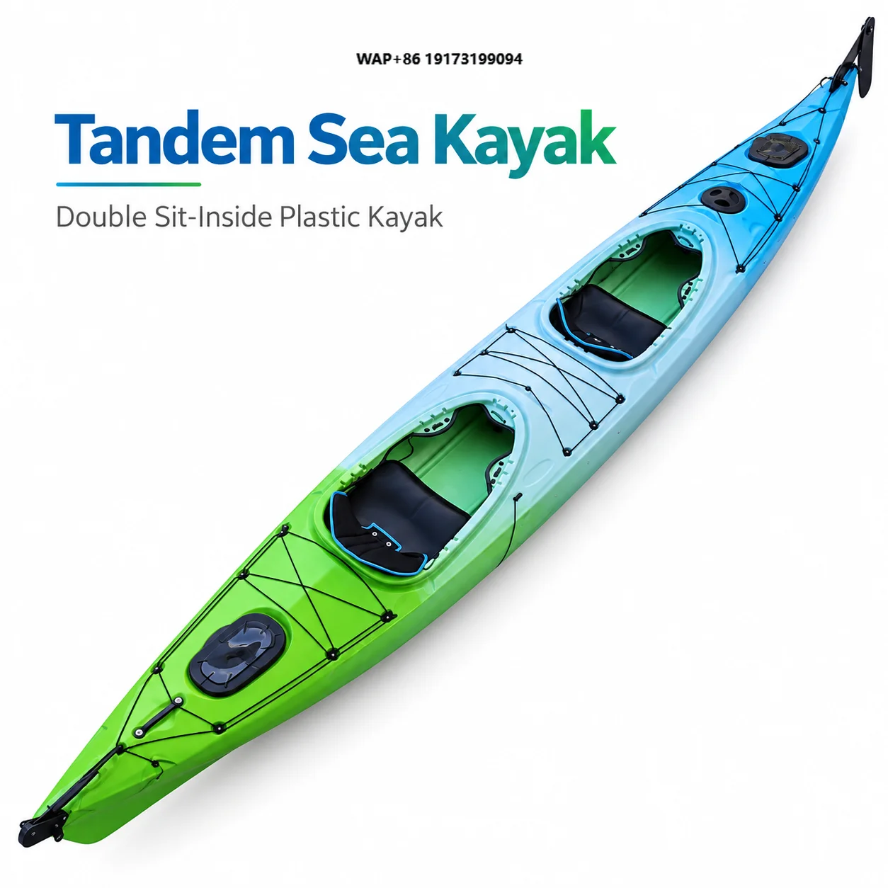 2 Person Tandem Sea Kayak LLDPE Sit Inside Touring Plastic Kayak with Rudder for Ocean Lake River
