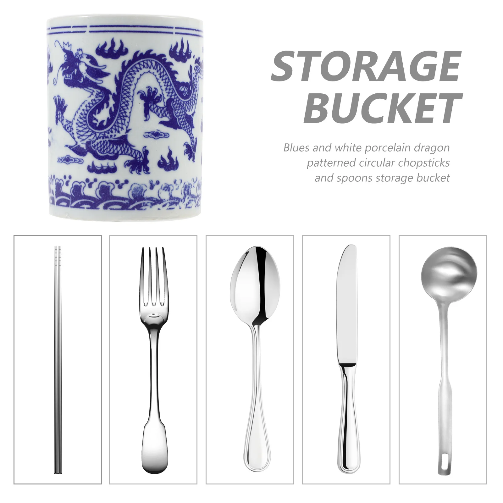 

Ceramic Chopstick Holder Blue White Porcelain Kitchen Utensil Organizer Storage Bucket Multipurpose Cooking Utensil Holder