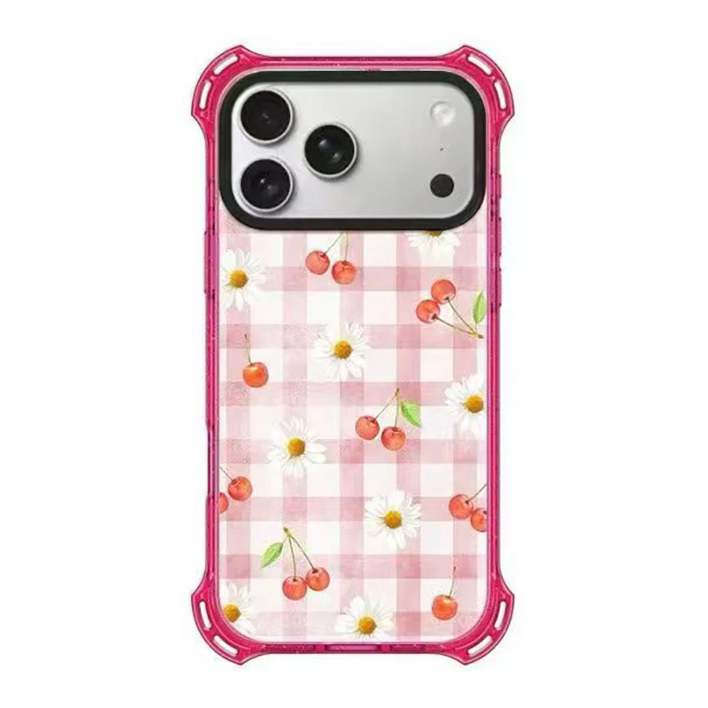 Strawberry Flower Love 4 Corner Magnetic Protective Phone Case Cover for IPhone 13 14 15 16 17 Pro Max Case for IPhone 17Pro
