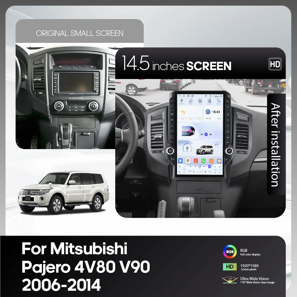 Android15 Car Multimedia Video Player 14.5″For Mitsubishi Pajero4 V80 V90 2006-2014 GPS navigation wireless Carplay Auto 4G wifi