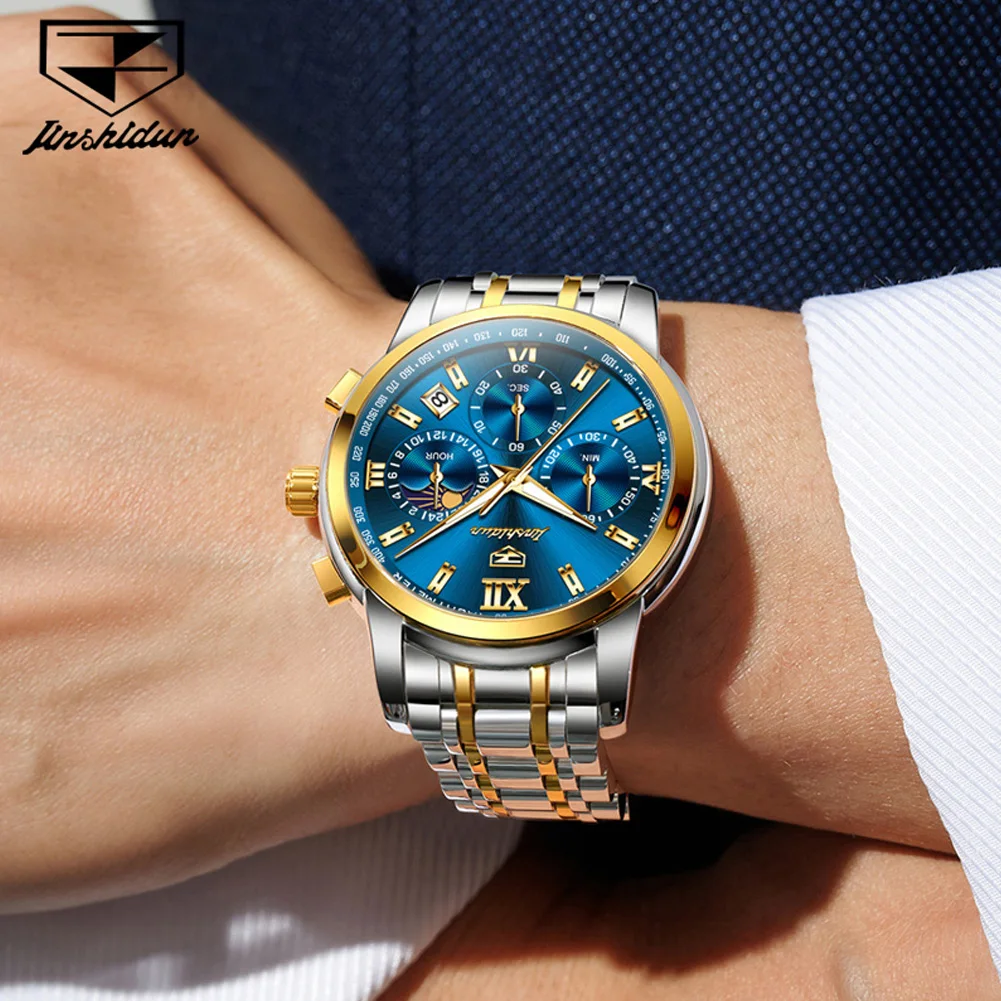 Jam Tangan Mekanik Otomatis JSDUN 8985 untuk Pria, Multifungsi dengan Kalender, Jam Tangan Pria Kelas Atas