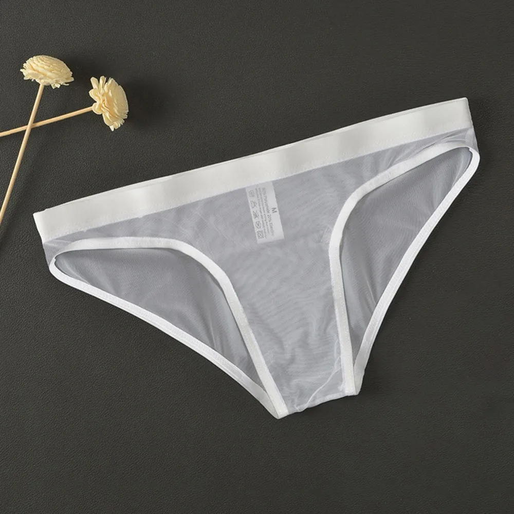 Men\'s Low Rise Underwear Briefs Sexy Breathable Mesh Thong See Through Lingerie Ultrathin Transparent Bikini Sensual Intimates