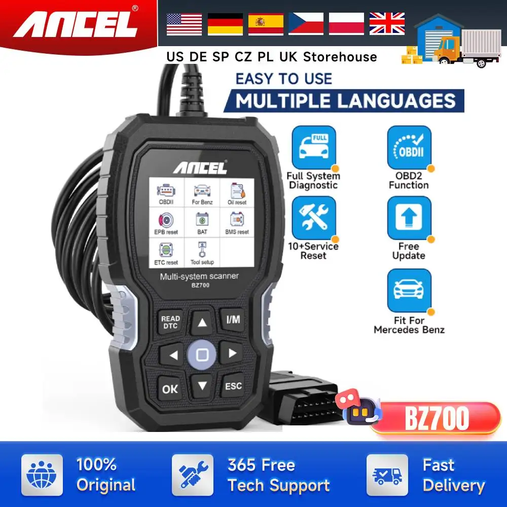 

OBD2 Automotive Scanner for Mercedes Benz Sprinter Smart ANCEL BZ700 All System ABS SRS SAS Oil Reset Diesel Car Diagnostic Tool