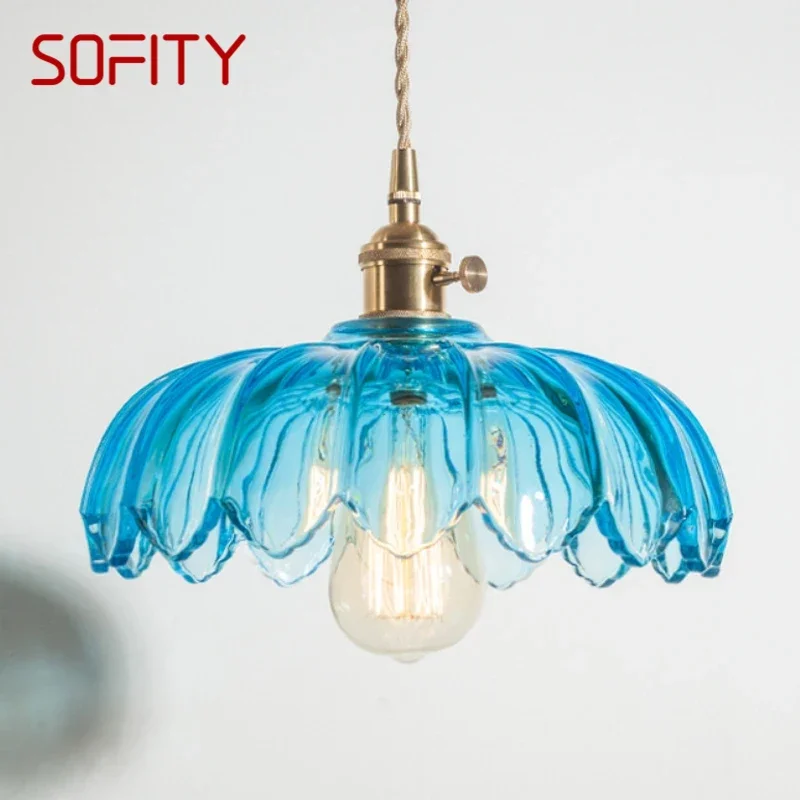 

SOFITY SOFITY Nordic Brass Pendent lamp Modern Bedroom Bedside lamp Color Glass LED Restaurant Bar Aisle Chandelier