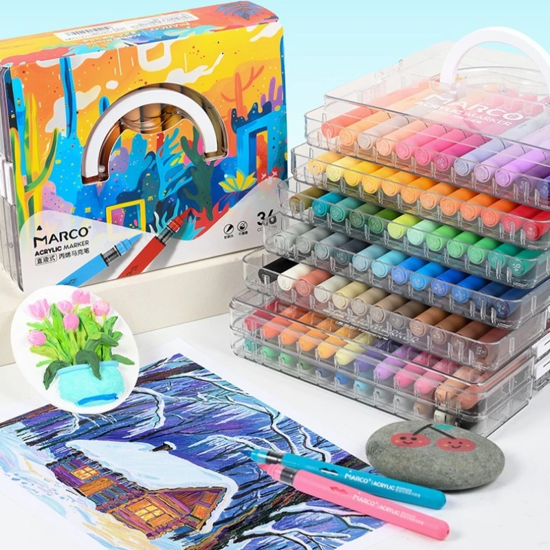 

Marco 60/24 Direct-Liquid Acrylic Marker Soft Brush Paint Pen for Wood Glass Fabric Graffiti Manga School Stationery Supplies