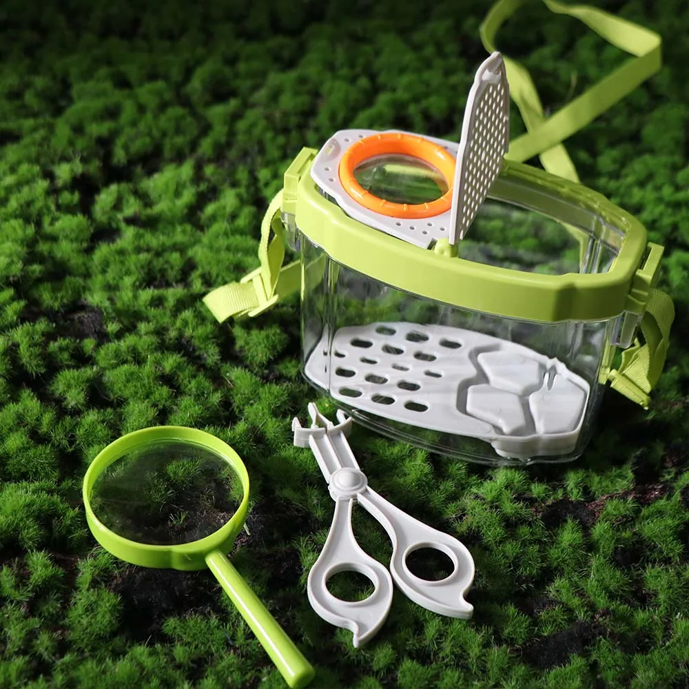 kit-de-observacao-de-insetos-com-lupa-5x-caixa-respiravel-com-alcas-ajustaveis-tanque-transparente-anti-fuga-para-criacao-de-bicho-da-seda