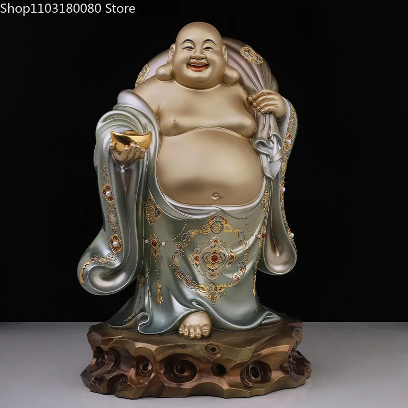 

40cm 60cm Taiwan copper filigree enamel gilt Happy Maitreya buddha statue Chinese Maitreya stand statue Lukcy home decor