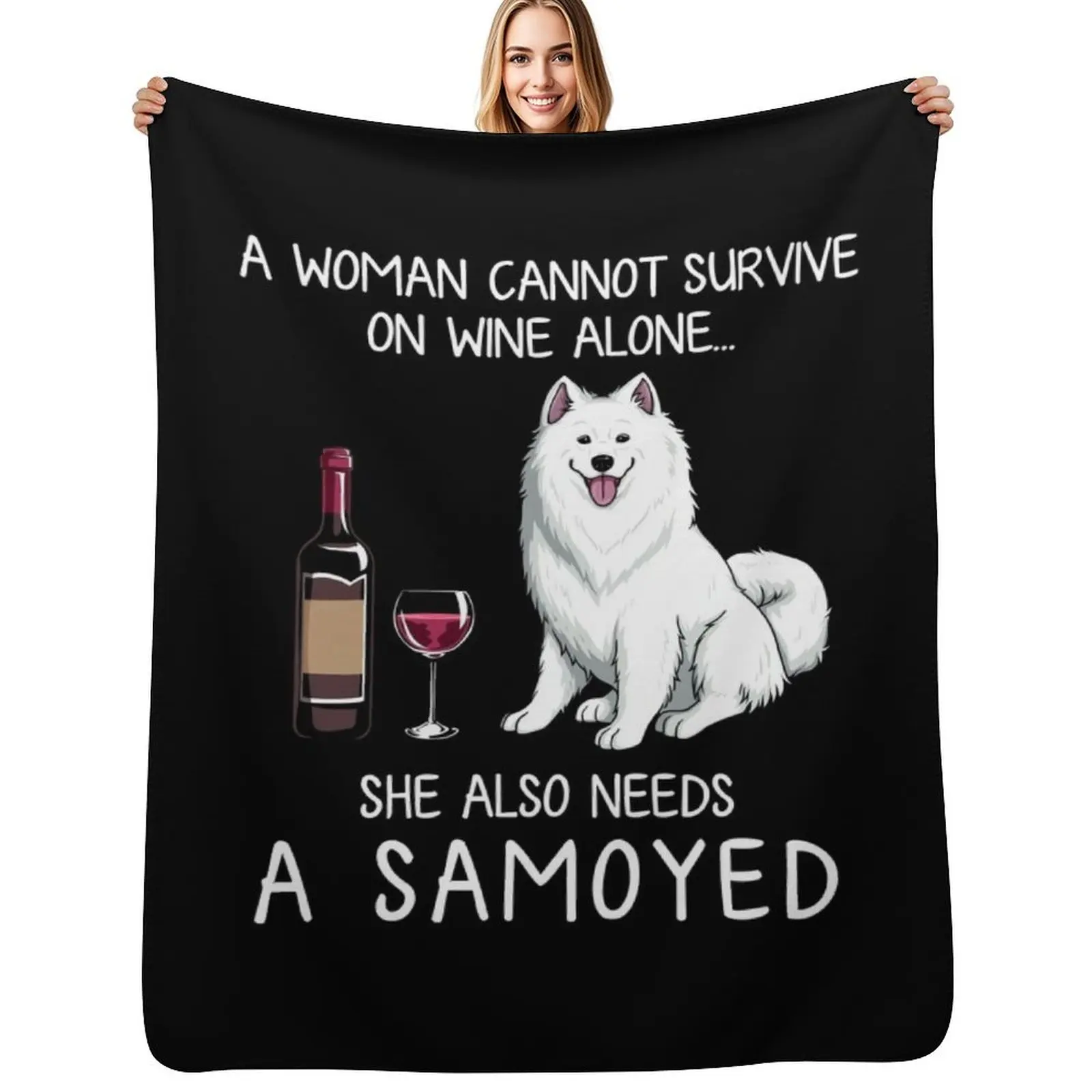 Samoyed and wine Funny dog Throw Blanket warm winter Polar warm for winter Luxury Brand Blankets For Bed Beach Blankets