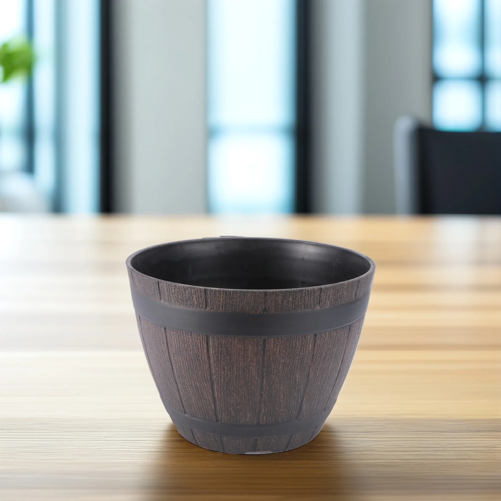 

Imitation Rattan Wooden Barrels Resin Flower Pot Outdoor Bonsai Garden Floor Decor Durable Simple Design Party Wedding Supplies