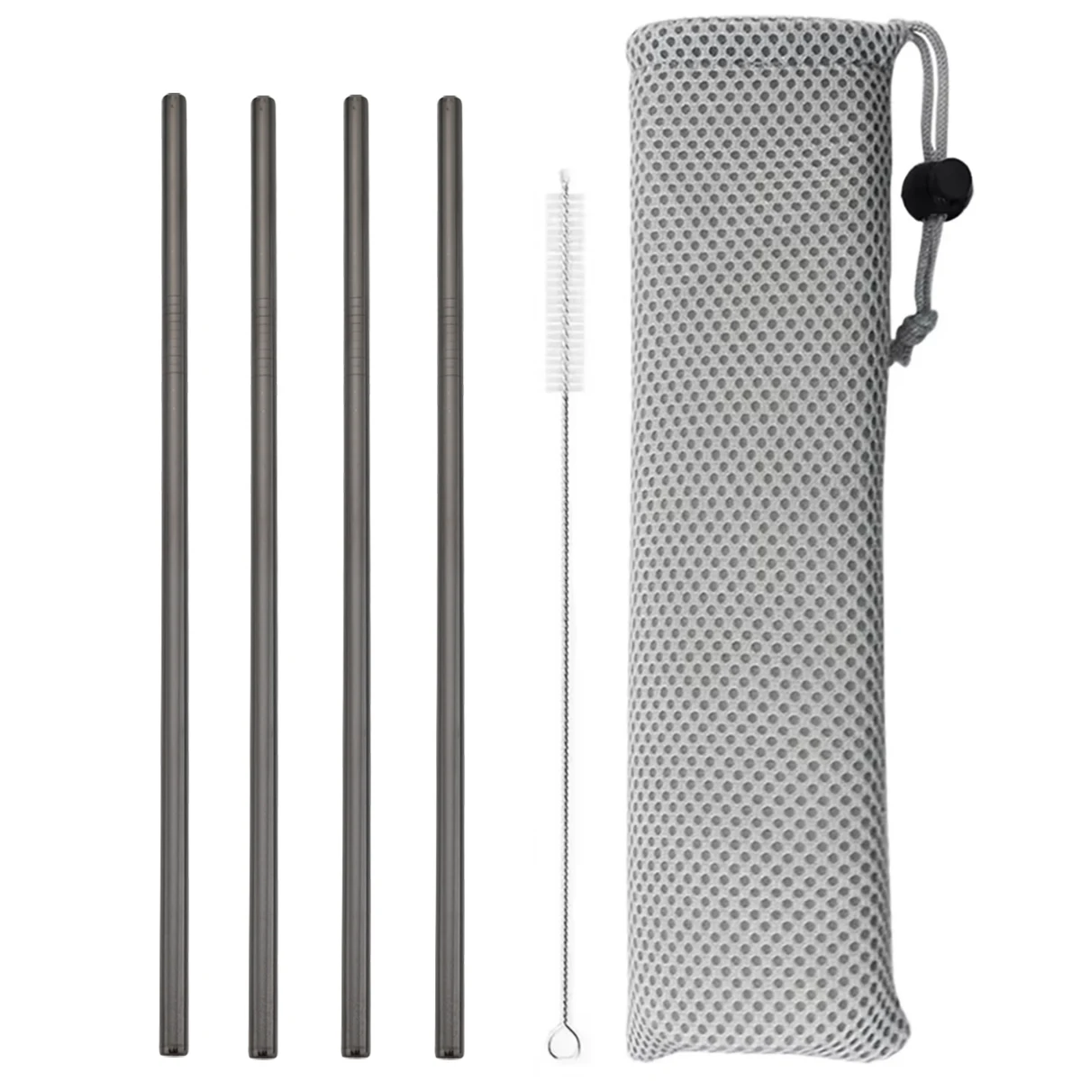 5pcs 304 Stainless Steel Straws Black Reusable Straw Set Straight Bent Drinking Straw With Bag Cleaning Brush Home Bar Accessory