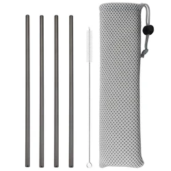 5pcs 304 Stainless Steel Straws Black Reusable Straw Set Straight Bent Drinking Straw With Bag Cleaning Brush Home Bar Accessory