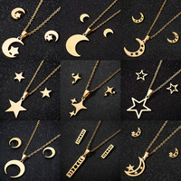 Shiny Moon Star Pendant Necklace for Women Fashion Stainless Steel Geometric Jewelry Set Girls Birthday Earring Gift Accessories