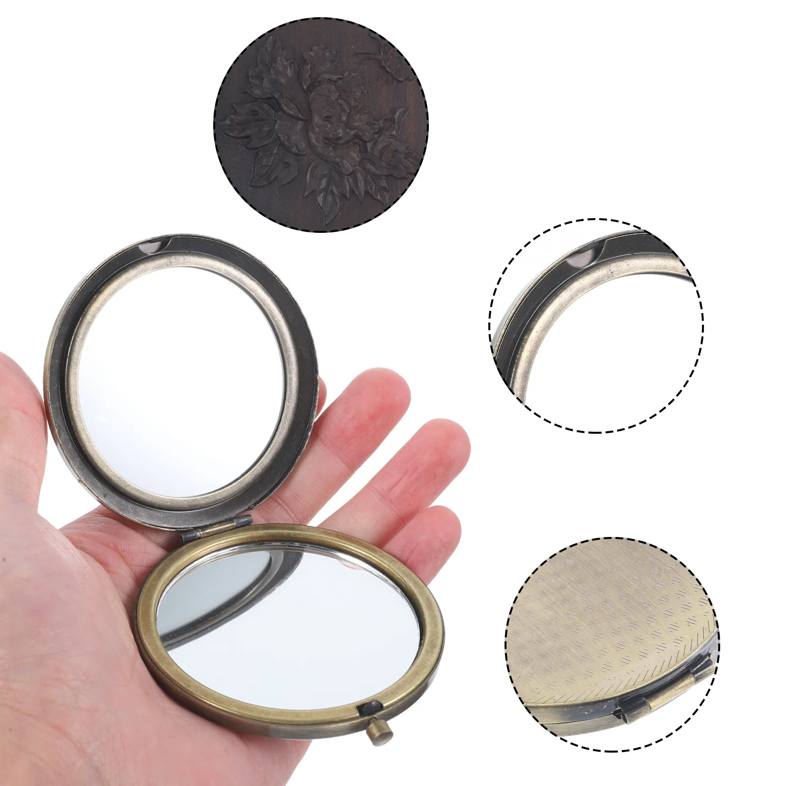 휴대용 메이크업 거울 컴팩트 양면 접이식 디자인 빈티지 조각 패턴 명확한 반사 여행 학교 야외 소녀용