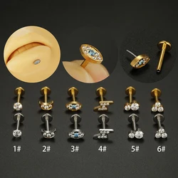 1PC Stainless Steel Piercing Labret Stud CZ Insert Push-Pin Lip Earring Lobe Stud Helix Conch Body Piercing Jewelry For Women