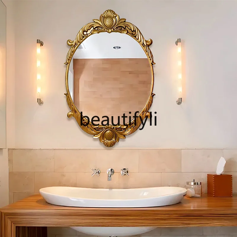 

French Retro Bathroom American Wall-Mounted Washbasin Makeup Entryway Fireplace Decorative Mirror