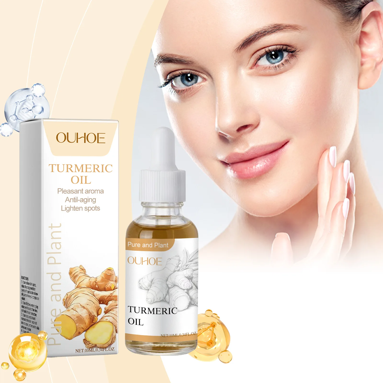 

OUHOE Turmeric Essential Oil Gentle Care Moisturizing Firming Facial Skin Hydrating Fade Melanin Reduce Wrinkles and Fine Lines