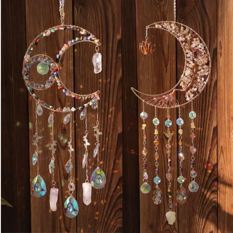 

Crystal Sun Catchers Gemstone Tree of Life Apple Moon Shape Reiki Wind Chime Dreamcatcher Home Healing Decoration Christmas Gift