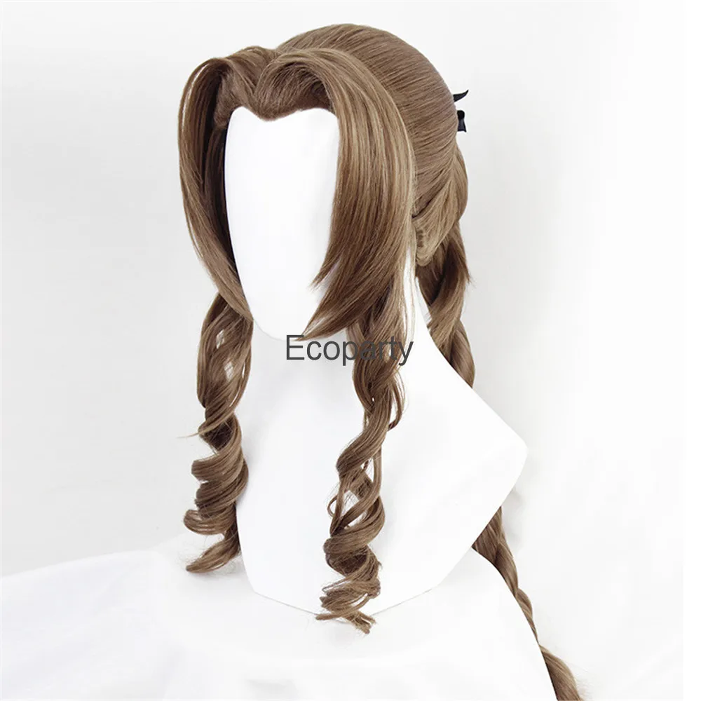 Anime Wigs Final Fantasy Cosplay FF7 Aerith Gainsborough Wig Heat Resistant Synthetic Hair Brown Cosplay Wig + Free Wig Cap