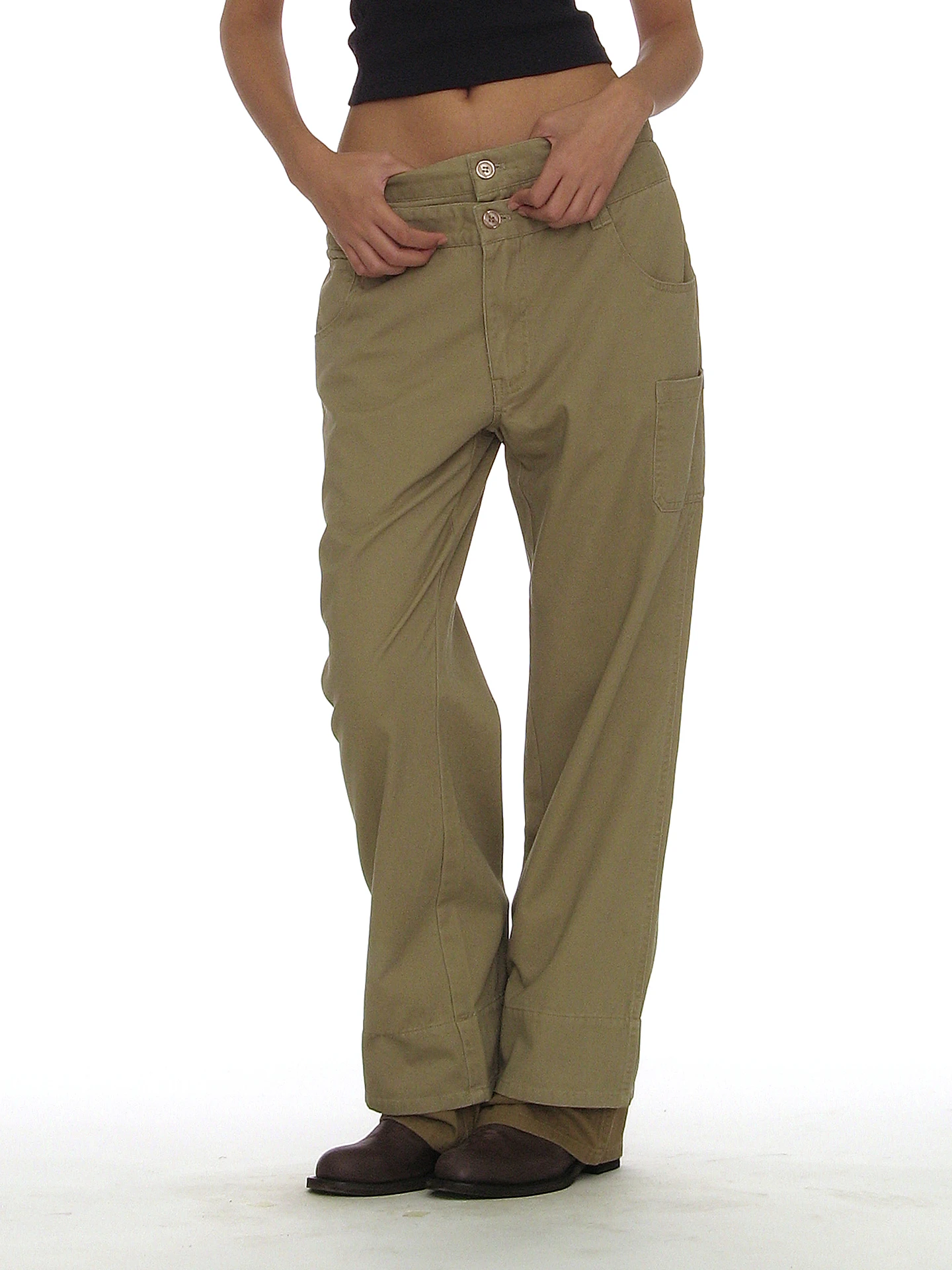 Washed Vintage Camouflage Pants Double Layer Waist Multicolor Patchwork Straight Leg Casual Trousers for Women by Partimento