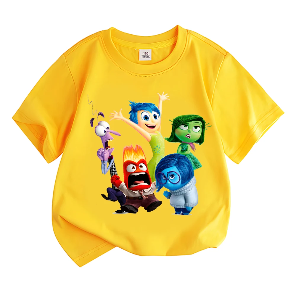 Camiseta de dibujos animados de Inside Out 2 para niños y niñas, trajes para adolescentes, ropa para niños, camisetas de algodón, Top informal de manga corta