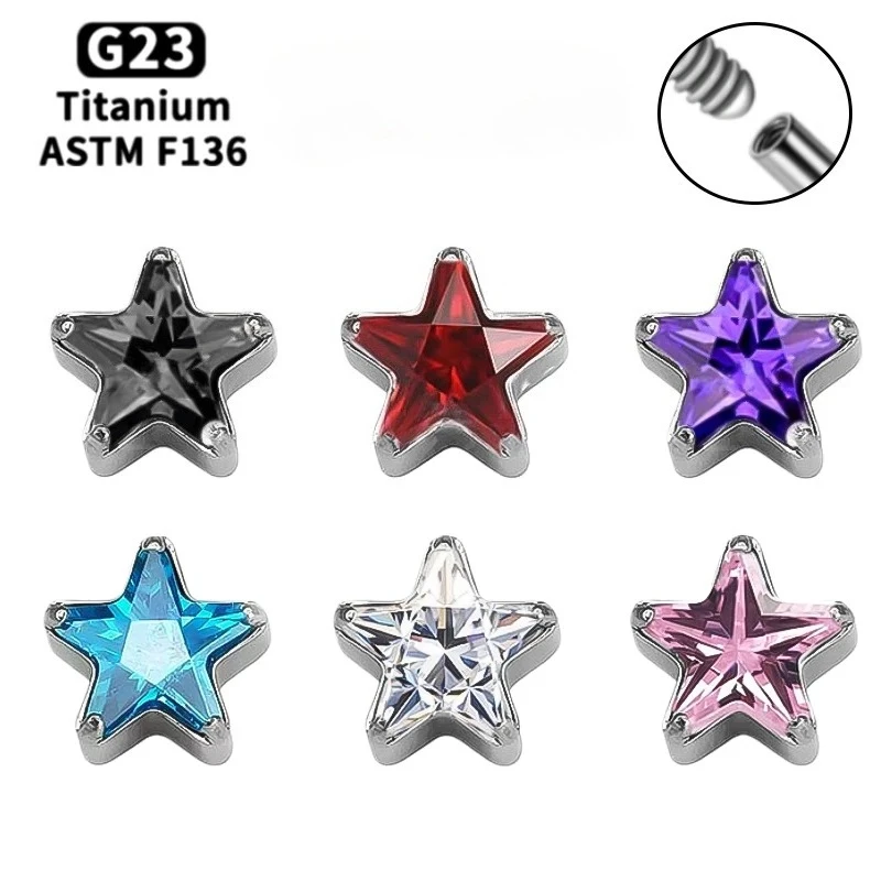 G23 Titan 16G CZ Pentagramm Lippenpiercing Labret Innengewinde Tragus Helix Knorpel Nasen-Schmuck Ohrringe