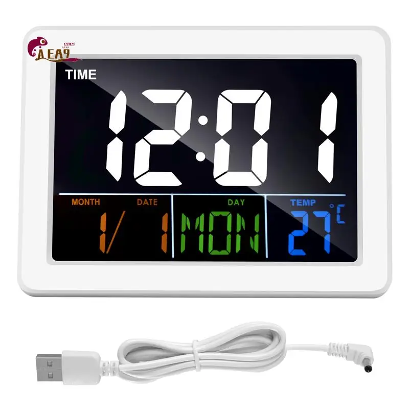 

AEA9-Color Large Screen LCD Electronic Desk Alarm Clock With Temperature Date Display