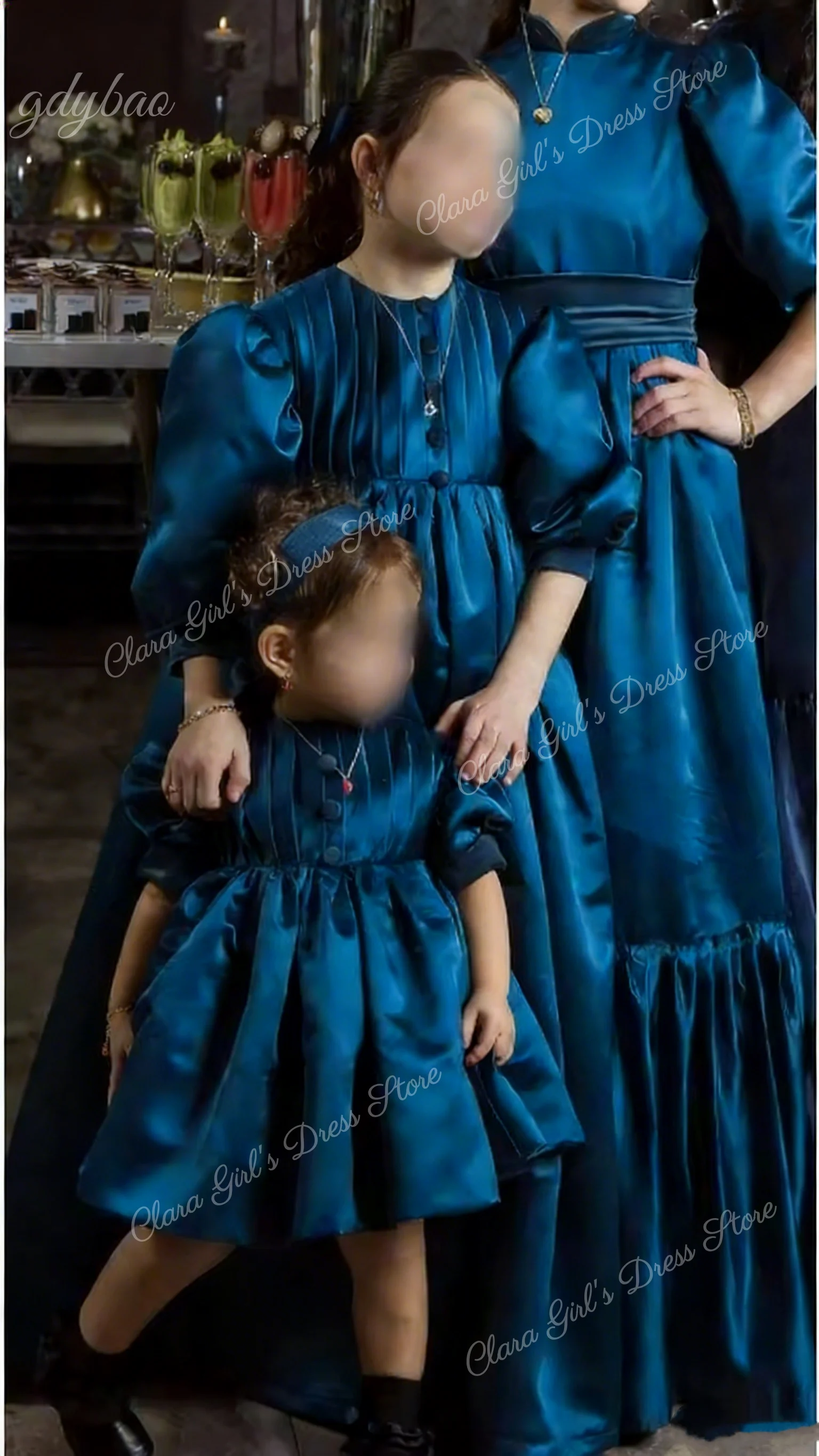 فستان فتاة الزهور من الساتان المكشكش المخصص لحفلات الزفاف فستان بأكمام منتفخة عالي الخصر لأعياد ميلاد الأطفال الصغار والمناولة الأولى