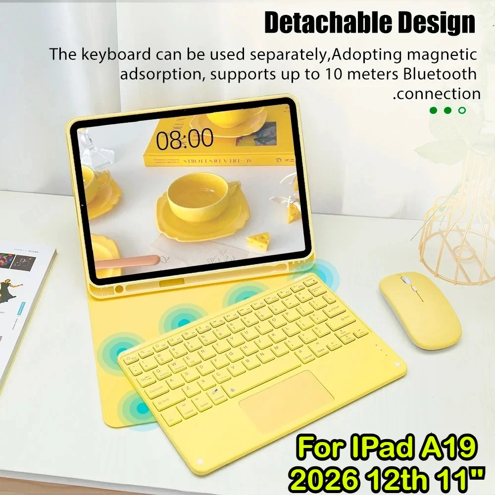 

Новый беспроводной магнитный чехол-клавиатура 2026 года для Apple iPad (A19) 12-го поколения Air 8 11 M4, магнитная Bluetooth-клавиатура, смарт-чехол из полиуретана
