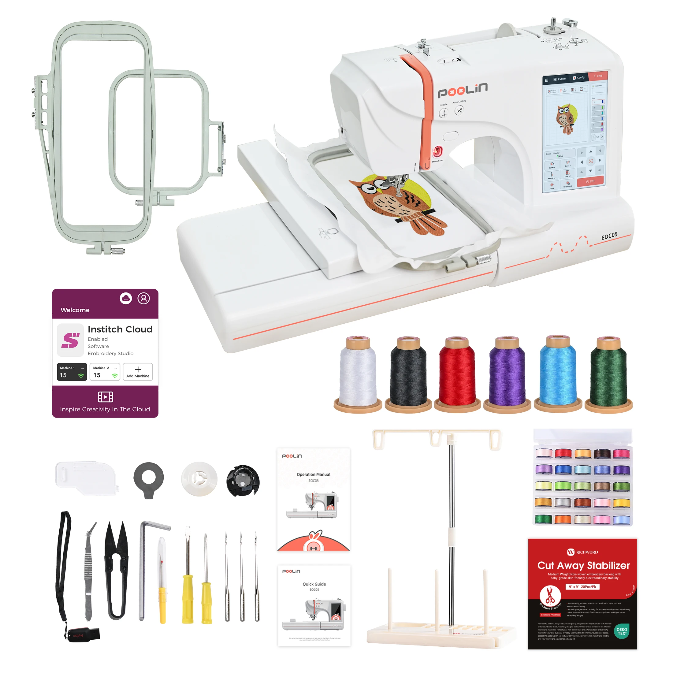 

Poolin EOC05 Single Head Home Use Computer Embroidery Machine Hot Sale Color Touch Screen Custom Single