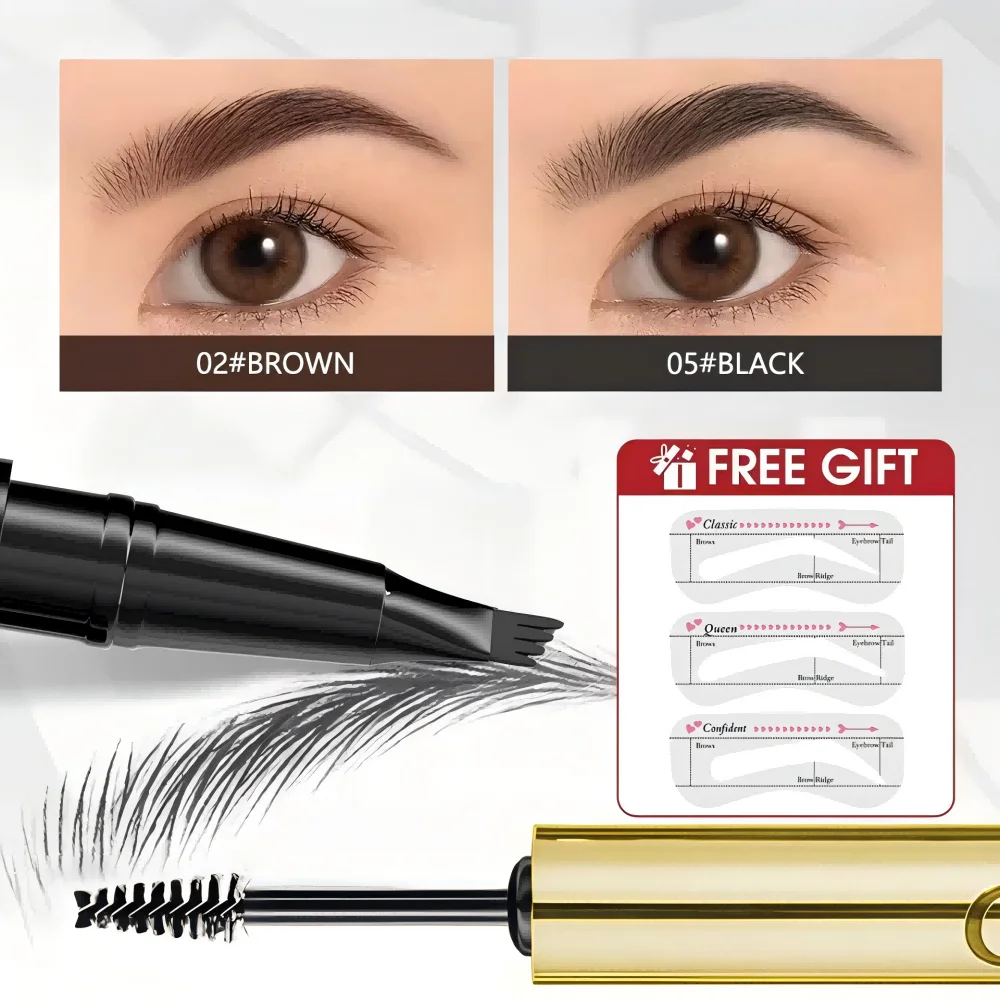 مجموعة أقلام حواجب قطيفة مكونة من 4 قطع مزدوجة الأطراف مقاومة للماء باللون الأسود والبني وطبيعية تدوم طويلاً وملء ناعم #2