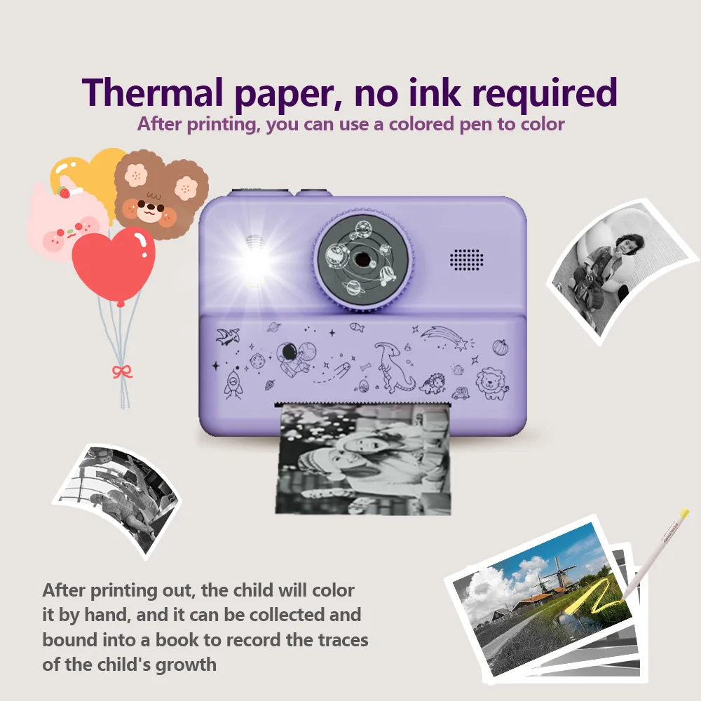 Appareil photo imprimable pour enfants, jeux, photos et vidéos, double caméra, selfie, chargement USB |   1500mAh, cadeau pour enfants âgés de 4 ans et plus