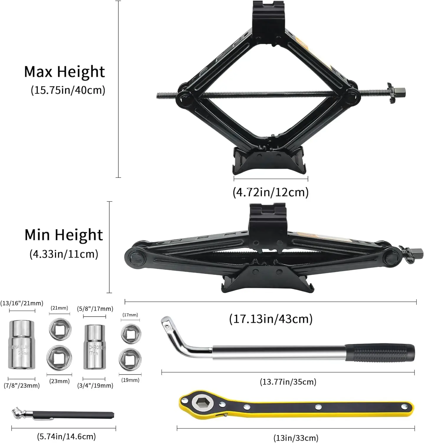 2 Ton Car Jack Kit, Tire Jack Tool Kit, Universal Car Emergency Kit with Lug Wrench, Heavy Duty Material Scissor Jack for Car SU